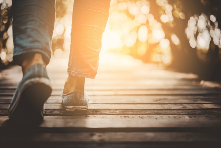 Walking on a boardwalk